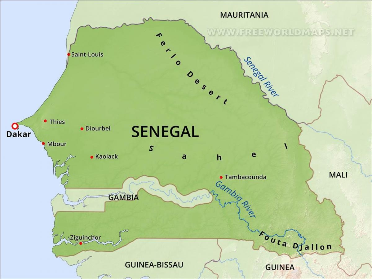 mapa fizički karta za Senegal
