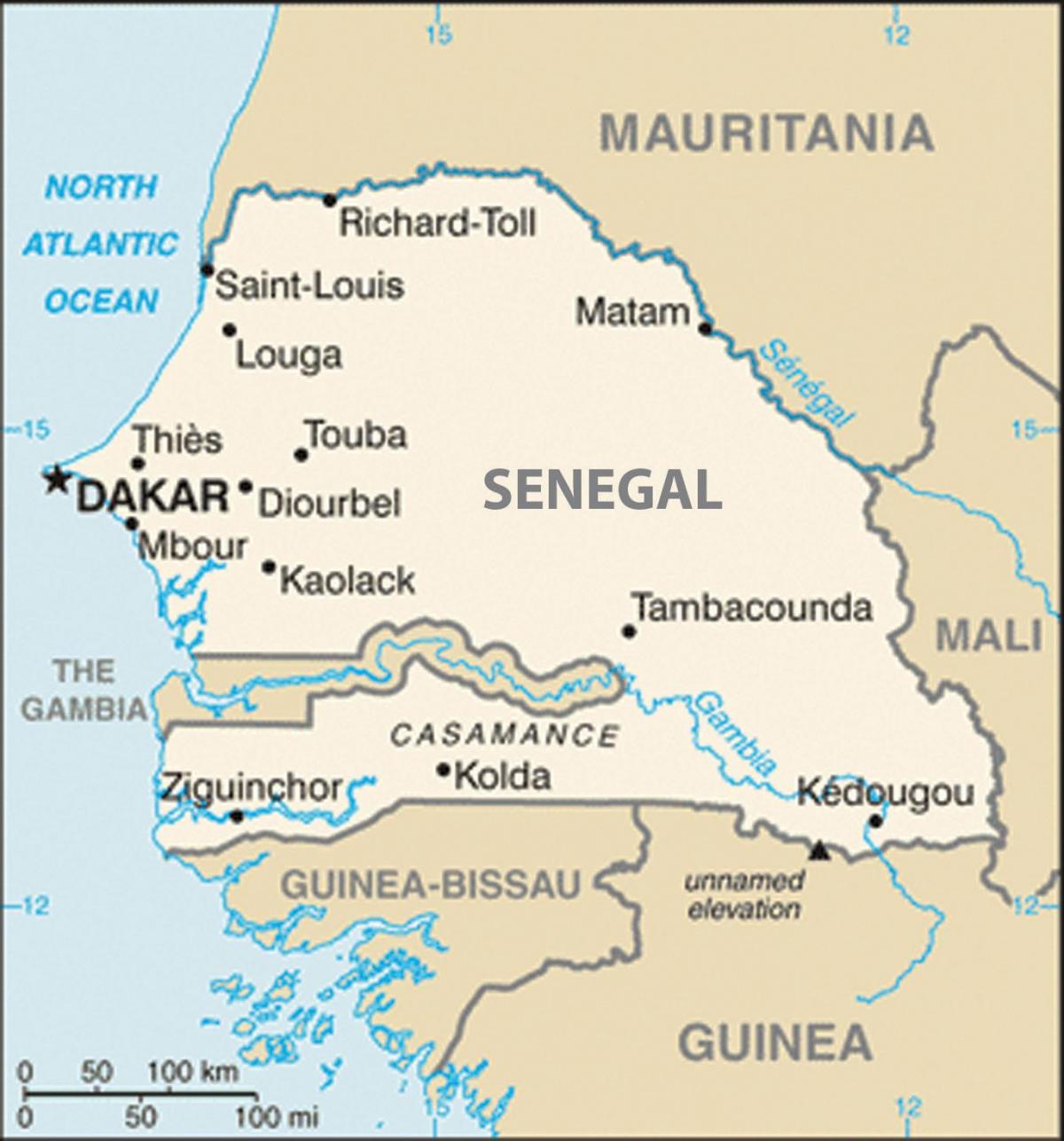 karta za Senegal i okolne države