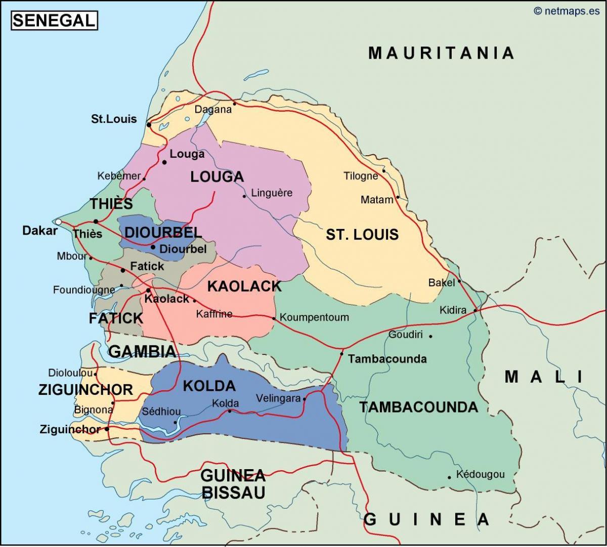 karta za Senegal zemlji
